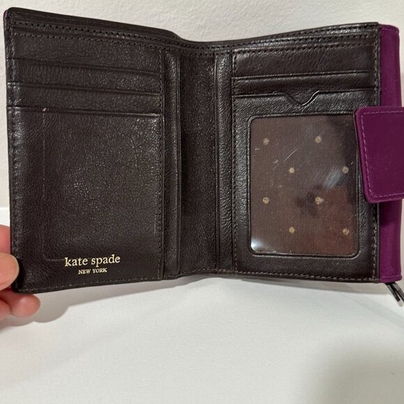 NWOT Kate Spade Wallet Purple Nylon with Brown Leather & Polkadot Interior - Picture 5 of 14